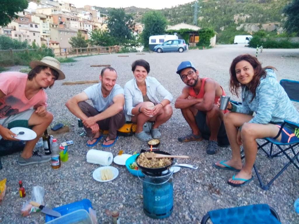 chilling and cooking with climbers rock climbing rodellar spain